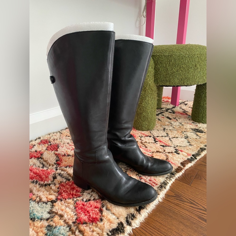 Franco Sarto Wide-Calf Black Leather Knee-High Boots size 10